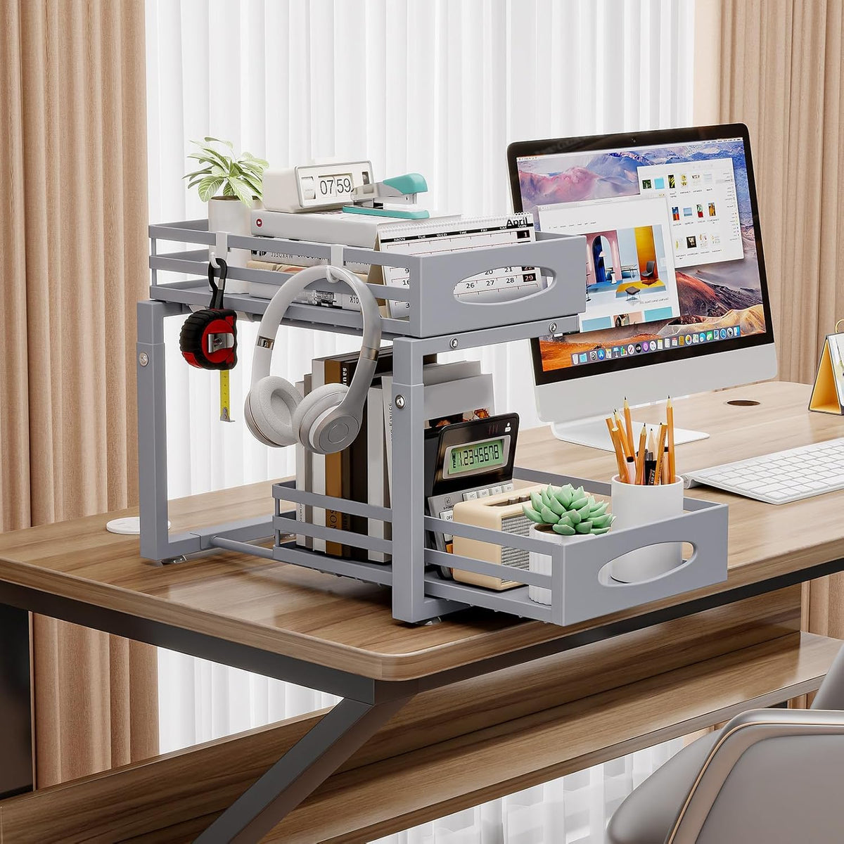 mixeshop pack-of-2-under-sink-organizers-gray shows value and space-saving design