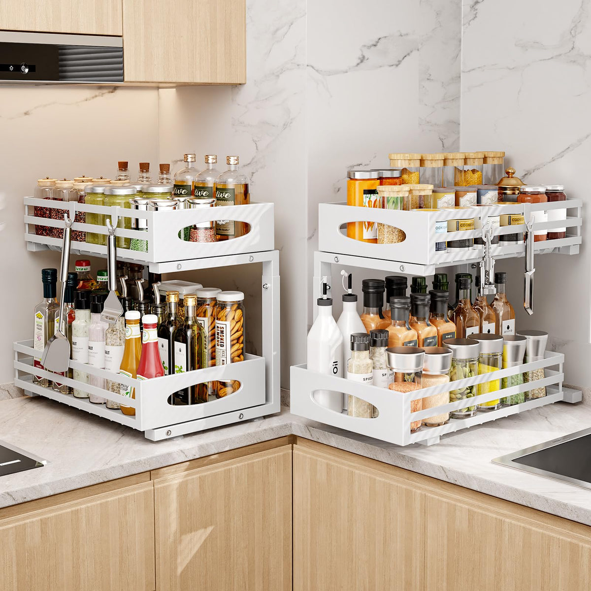 Mixeshop 2-tier under-sink organizer, adjustable height for versatile storage.