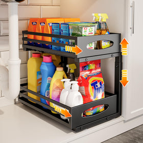 Mixeshop under-sink organizer, 2-tier pull-out for improved cabinet organization