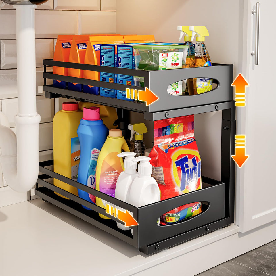 Mixeshop under-sink organizer, 2-tier pull-out for improved cabinet organization