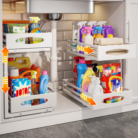 Mixeshop under-sink 2-tier organizer with slide-out for easy access.