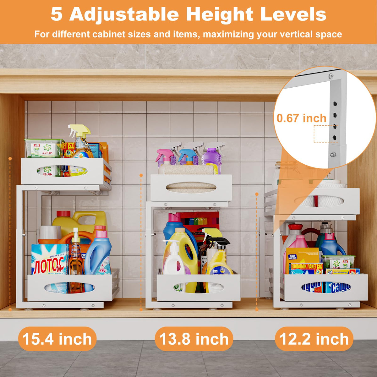 MixeShop slide-out cabinet organizer enhances reach in kitchens and bathrooms