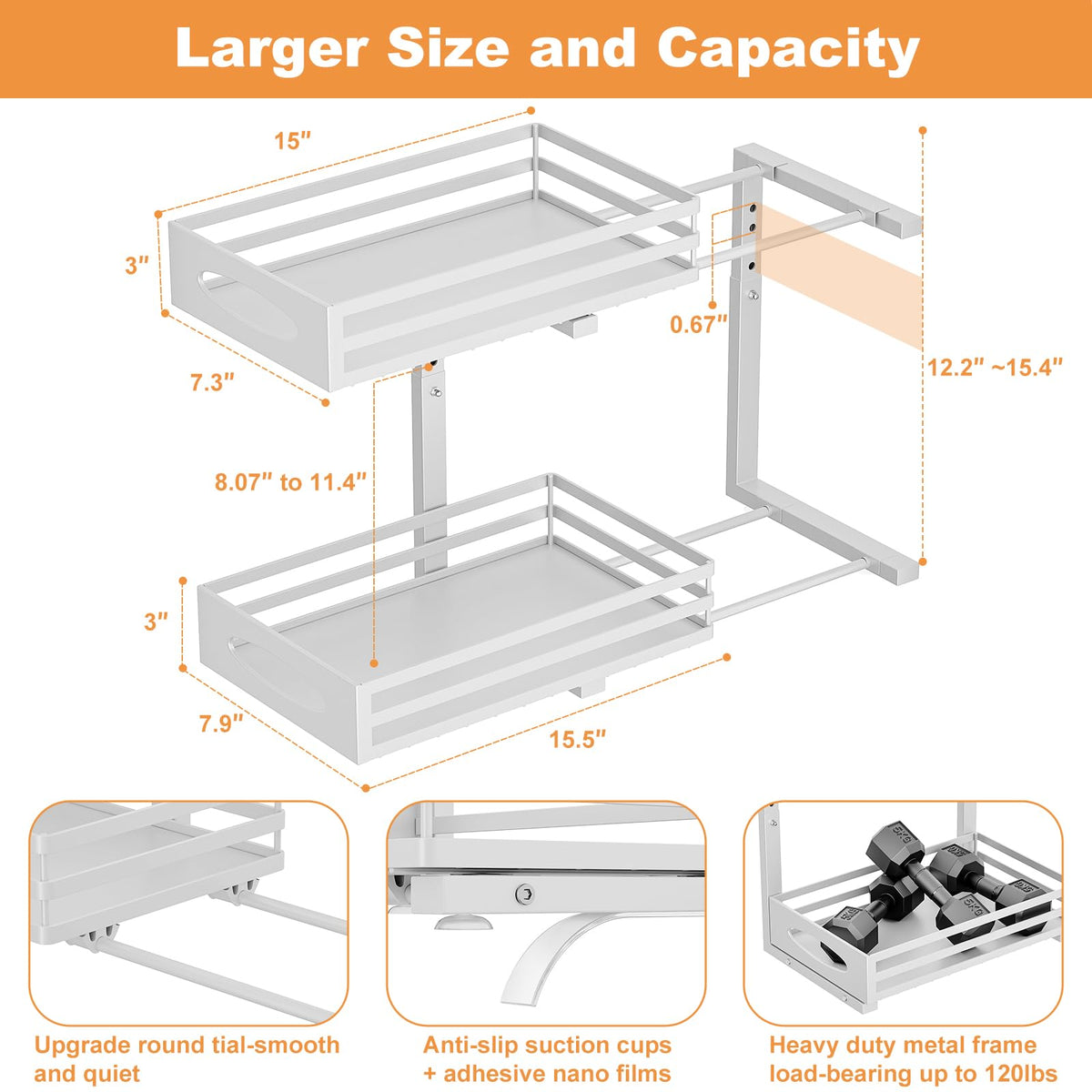 MixeShop carbon steel under-sink organizer offers durable, rust-resistant storage