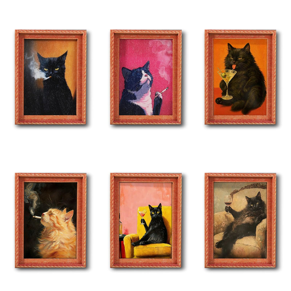 MIXFOSAHN cat fridge magnets 6pc art-frame set for playful fridge decor.