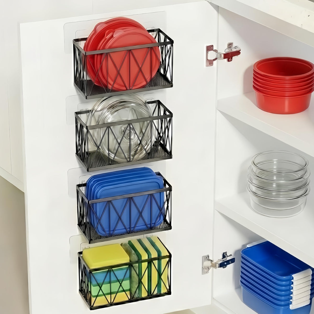 MIXISAV cabinet door organizer deep basket for bulky containers and easy access