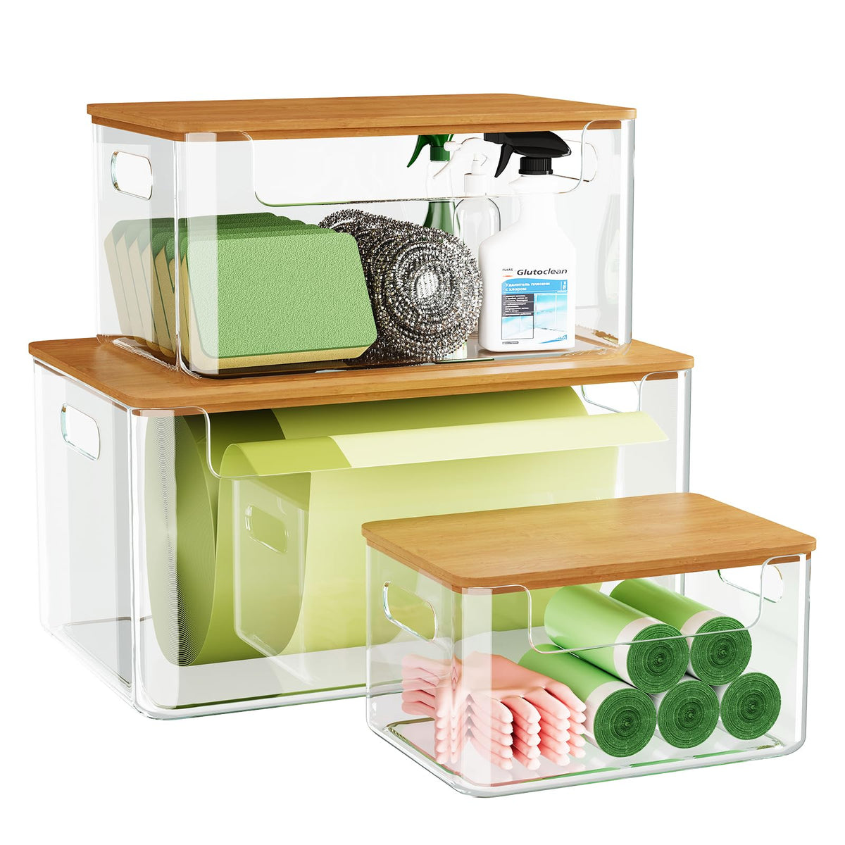 MIXISAV trash bag holder with front opening for easy bag retrieval under the sink.