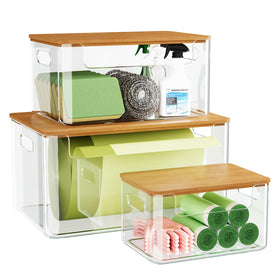 MIXISAV trash bag holder with front opening for easy bag retrieval under the sink.