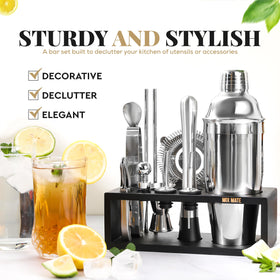 MixMate shaker and jigger in brushed stainless steel.