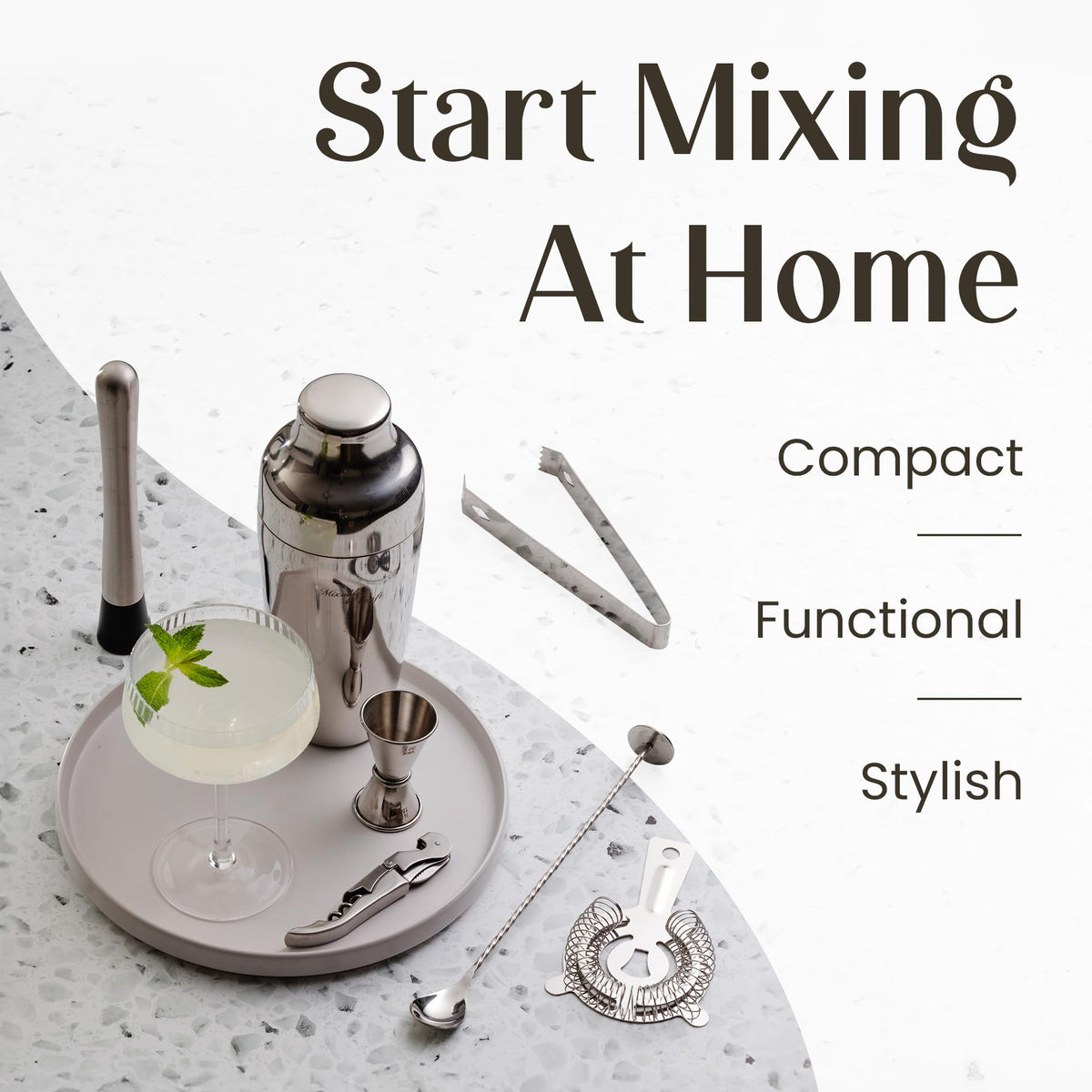 Mixology & Craft 15/30ml jigger enables precise drink measurements.