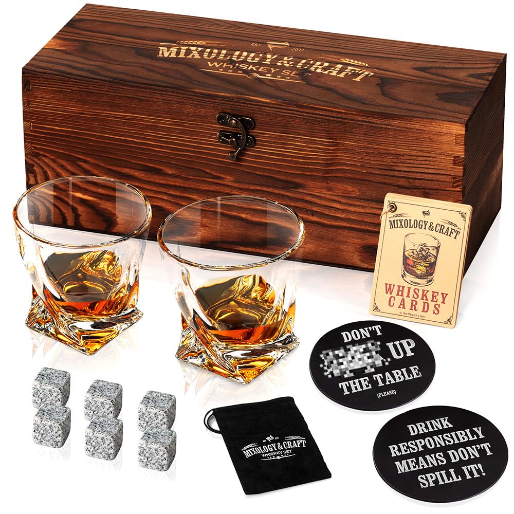 Mixology & Craft whiskey set in rustic wooden box for gifting