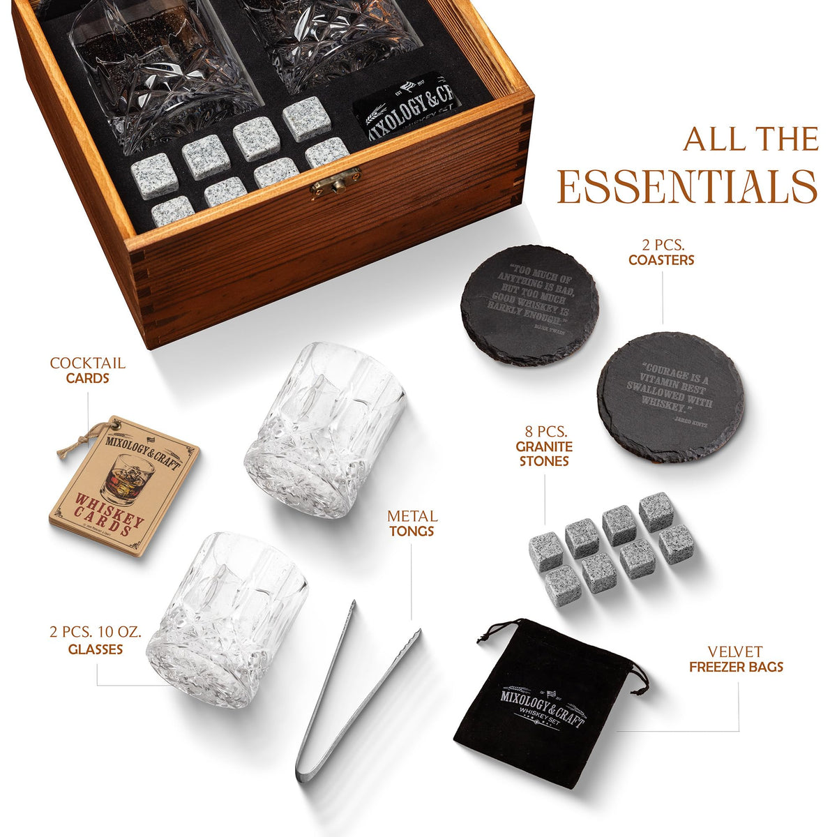 Mixology & Craft granite whiskey stones chill drinks without dilution.
