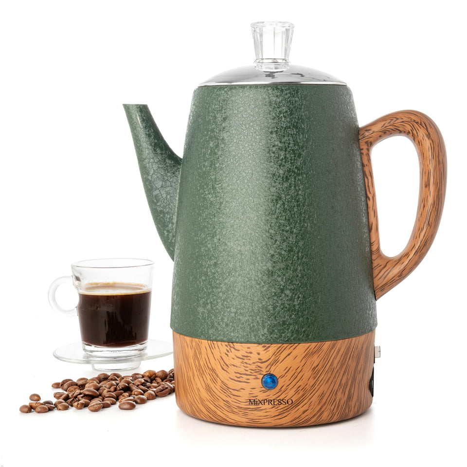 Mixpresso 10-cup percolator with stainless steel body for bold home coffee