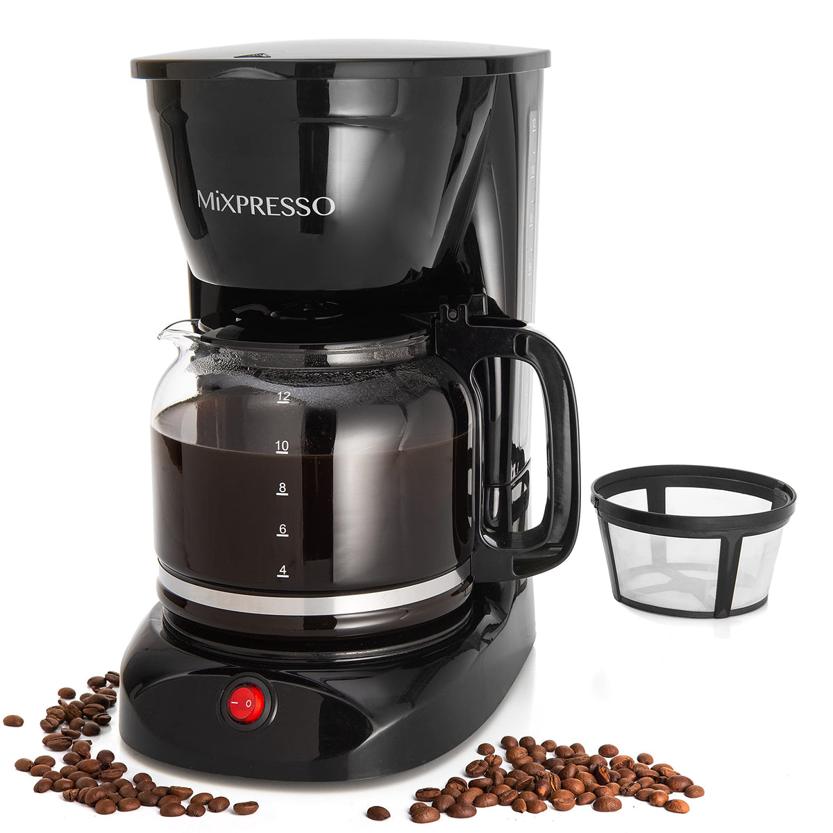 Mixpresso 12-cup coffee pot carafe, easy to pour and monitor brew level.