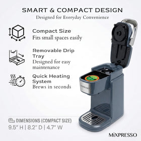 Mixpresso brewer water drain feature for easy post-brew cleanup.