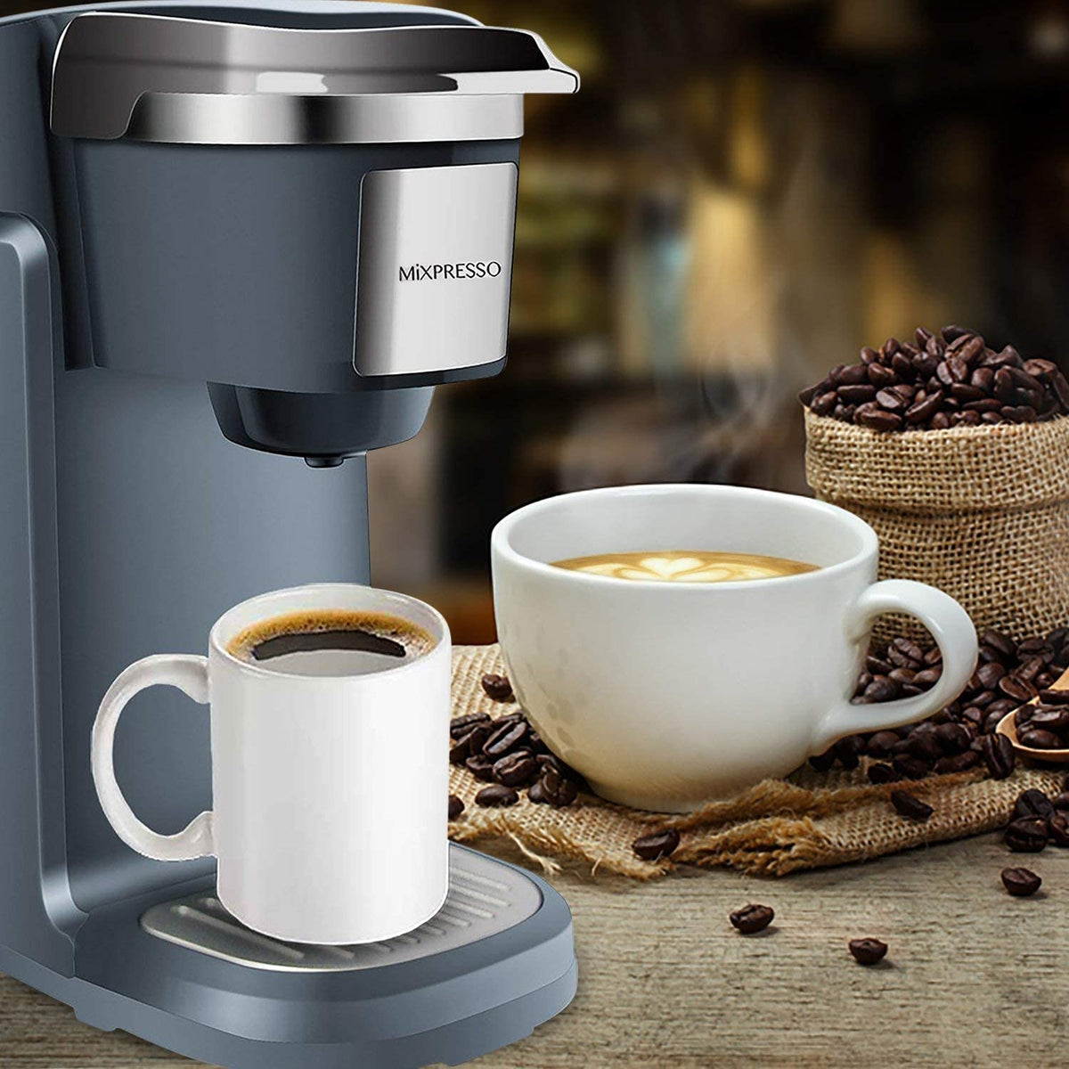 Mixpresso compact slim design ideal for small kitchens and dorms.