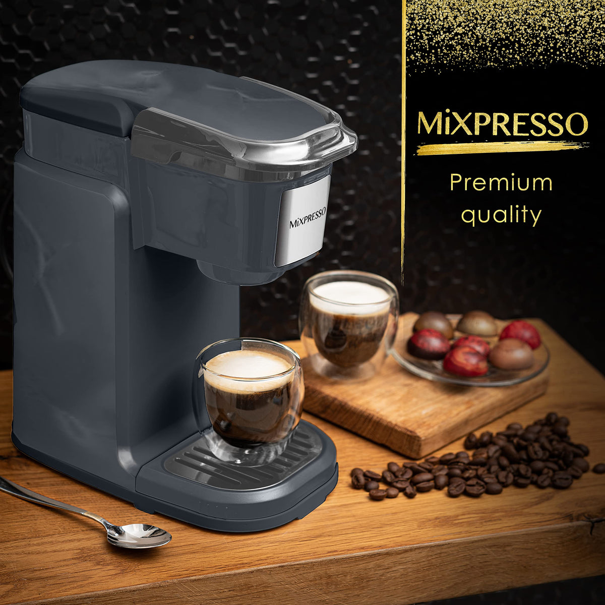 Mixpresso travel mug capable coffee maker fits up to 4 inches tall.