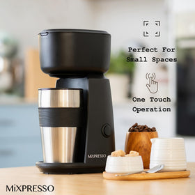 Mixpresso compact design on countertop, fits in tight spaces.