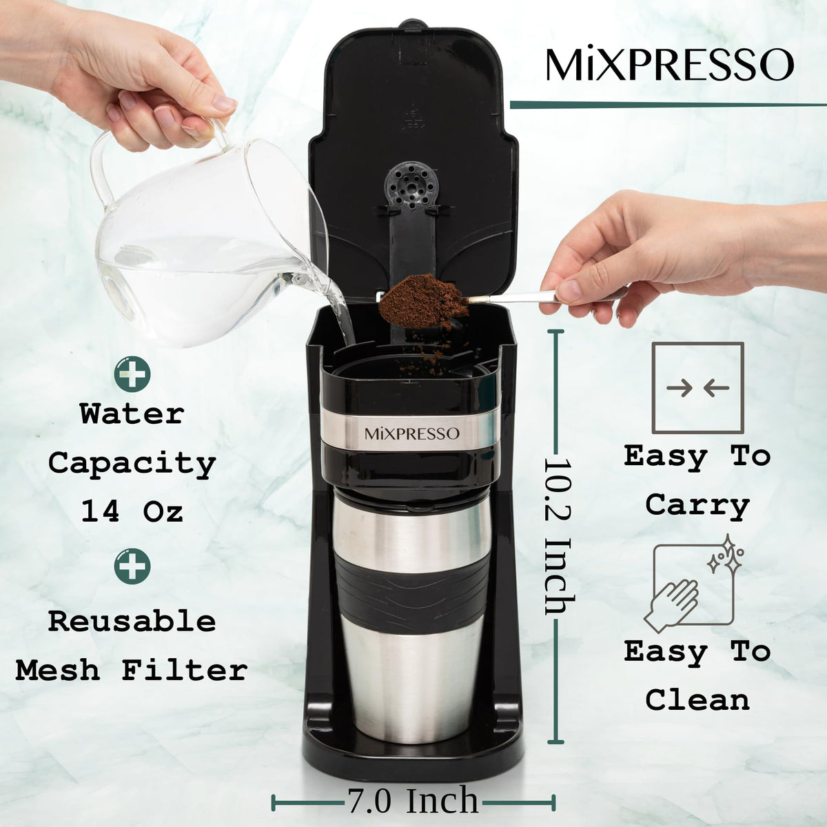 Mixpresso compact-design kitchen counter saves space in busy environments.