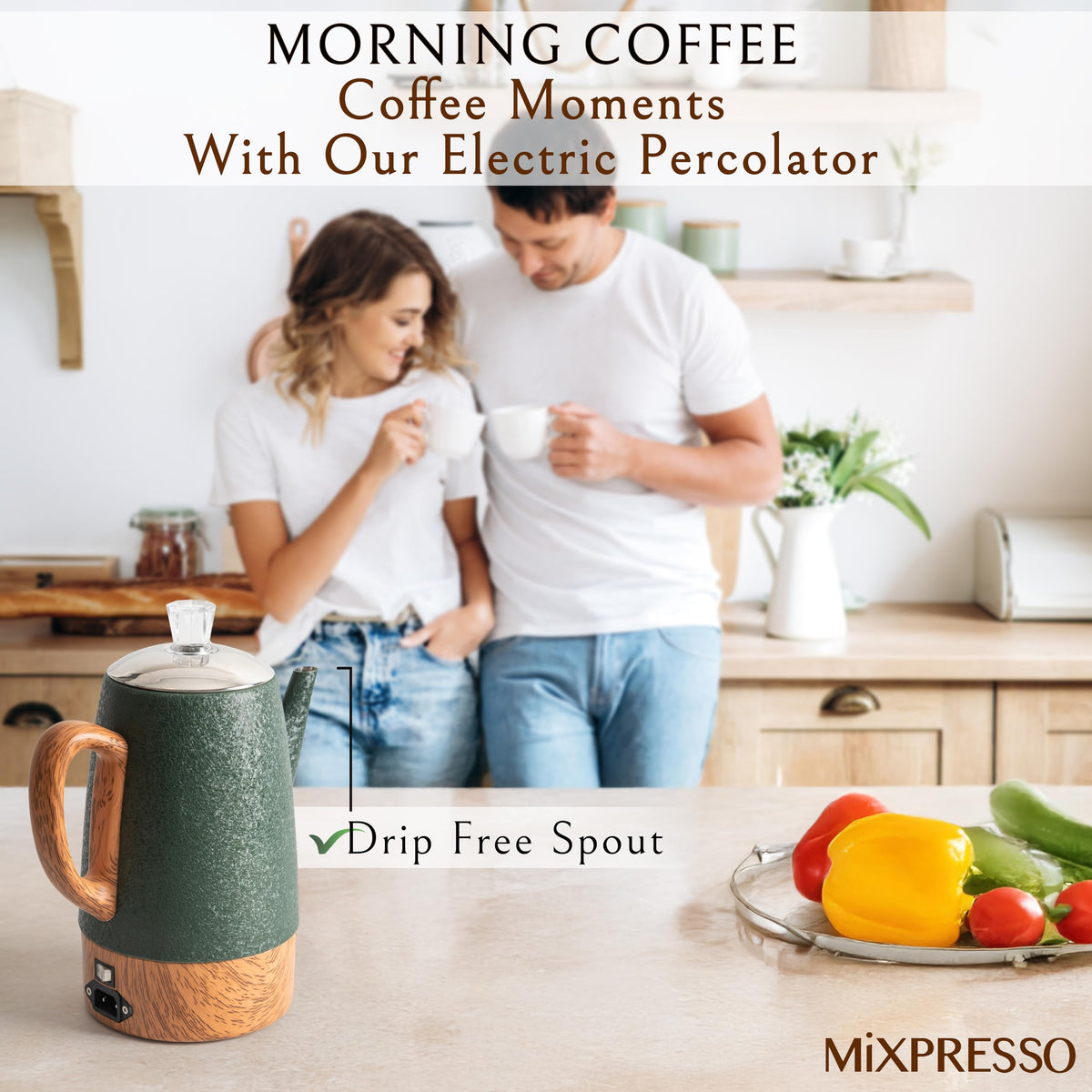 Mixpresso compact percolator fits on small counters and desks