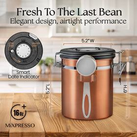 Mixpresso copper lid closeup highlights the triple seal for flavor protection.