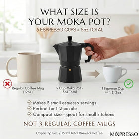 Mixpresso Cuban coffee maker handle for secure grip during brew.