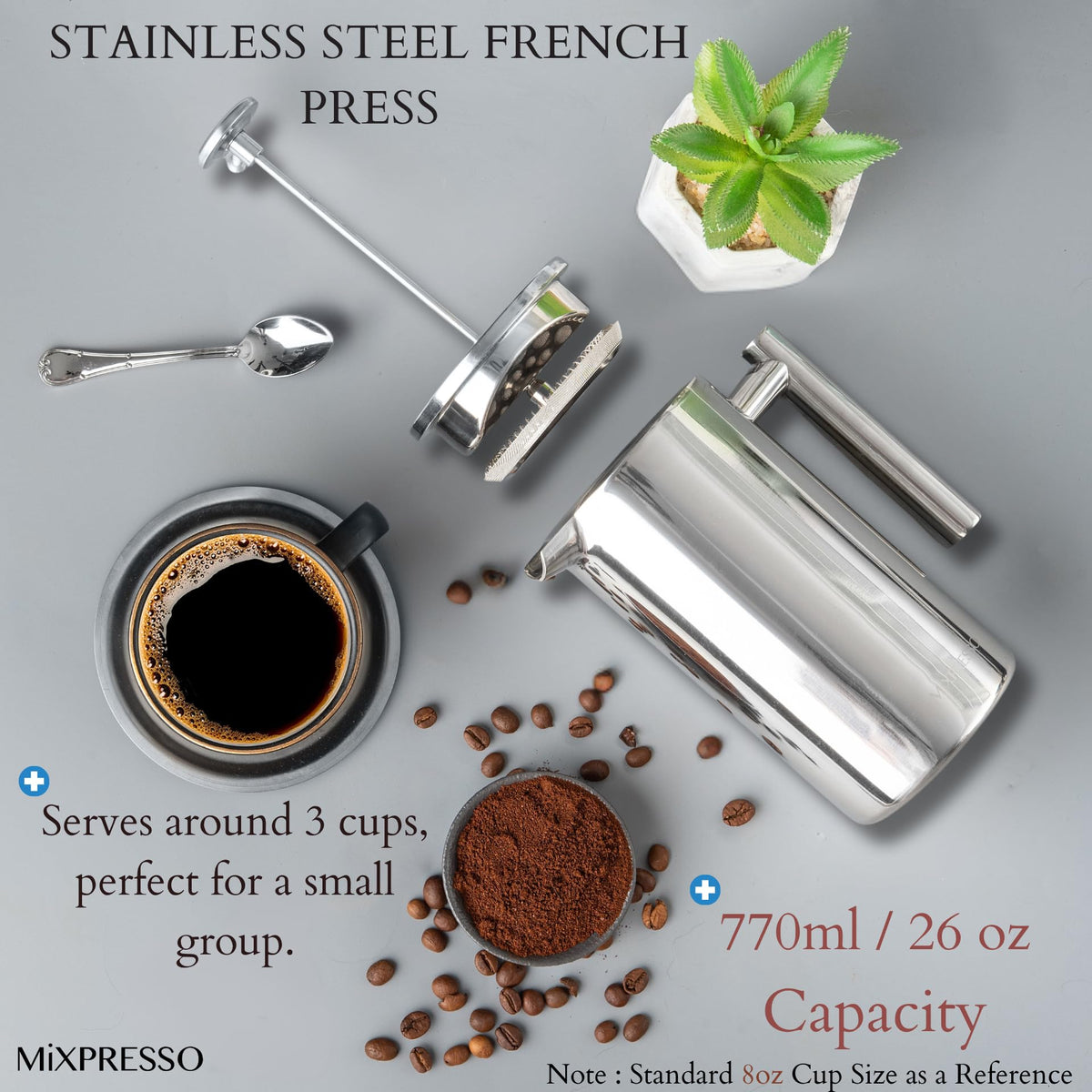 Mixpresso double-wall insulated French press keeping coffee hot longer