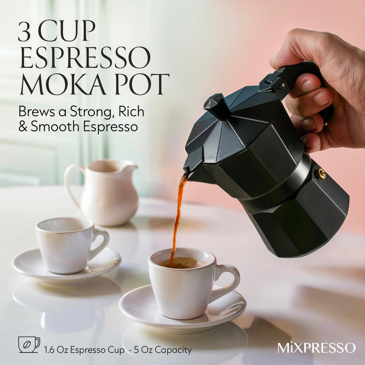 Mixpresso filter and base ensure clean assembly for brewing.