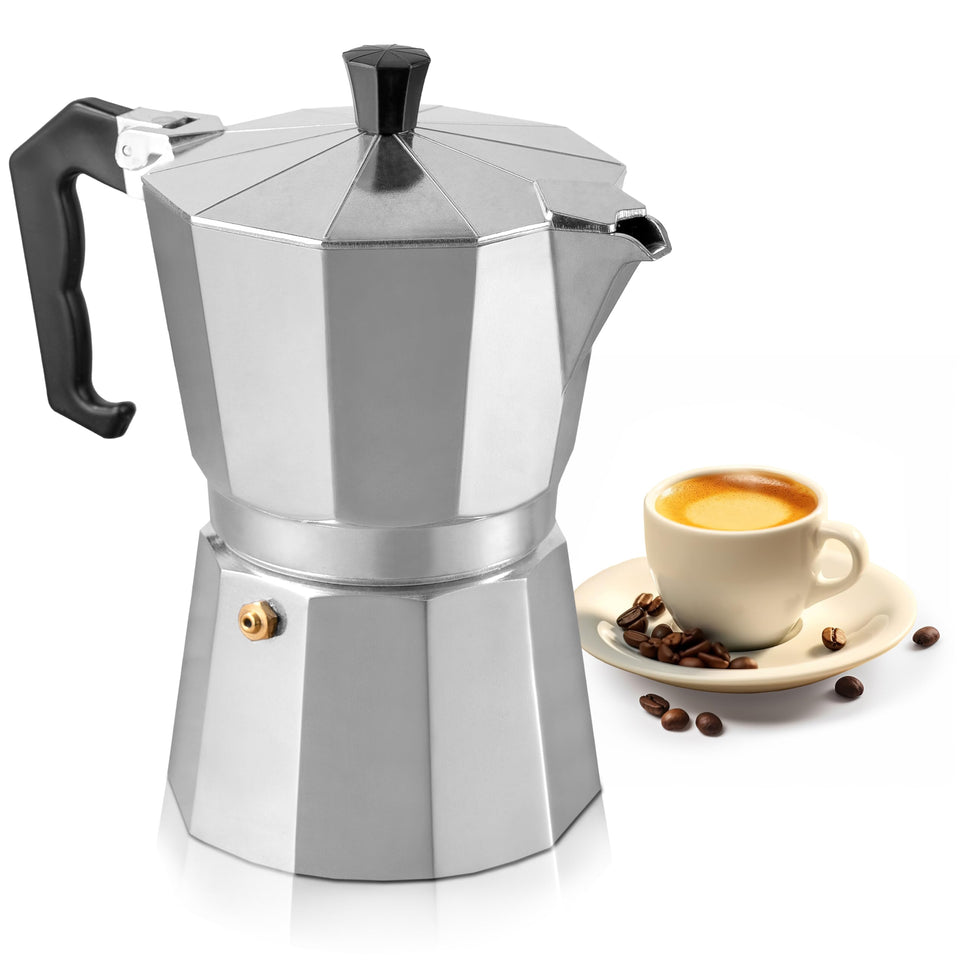 Mixpresso Moka Pot 3 Cup pour on stove for quick espresso.