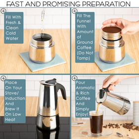 Mixpresso moka pot with black handle for safe pouring.