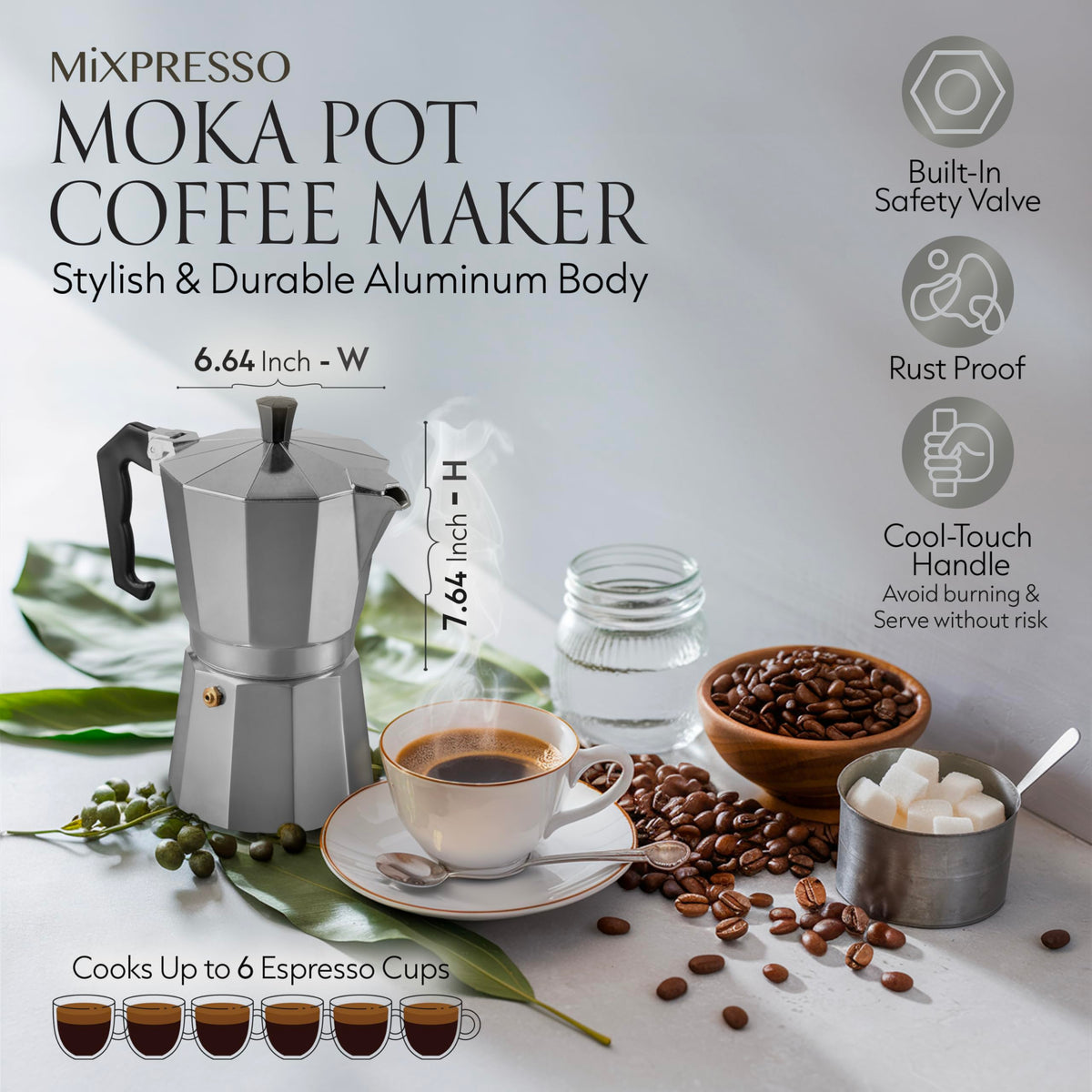 Mixpresso moka pot bottom octagon design view emphasizing heat diffusion