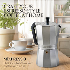 Mixpresso espresso maker brews fast in 3–5 minutes on medium heat.