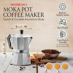 Mixpresso Moka Pot handle design provides secure grip during brewing.