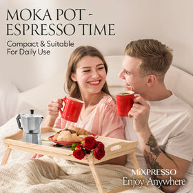 Mixpresso Moka Pot on stove demonstrates fast heating.