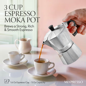 Mixpresso Moka Pot steam vent aids controlled pressure release.