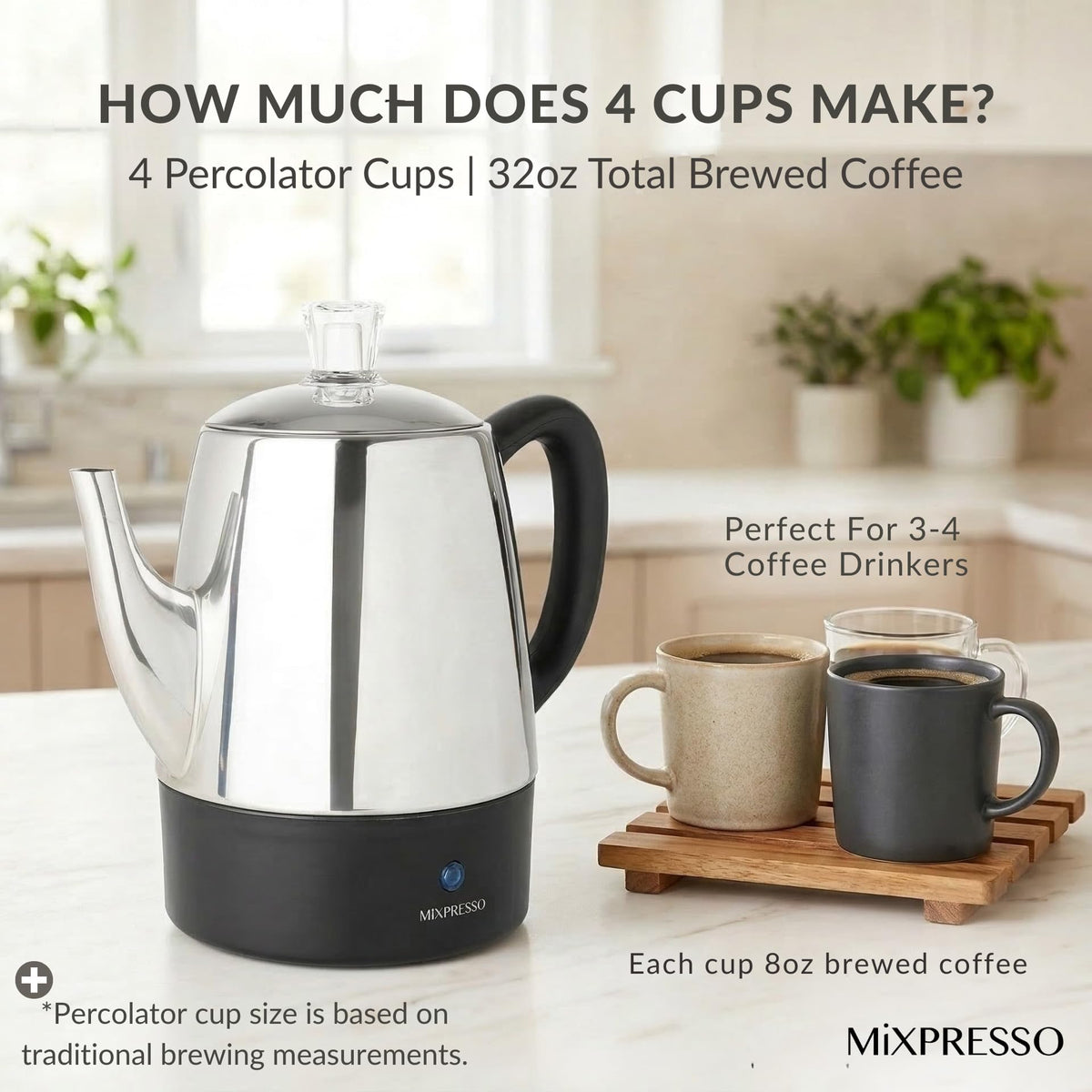 Mixpresso percolator BPA-free interior prevents plastic flavors at coffee contact.
