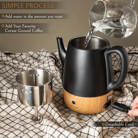 Mixpresso percolator brew-pour action; delivers hot, bold coffee