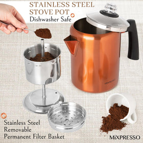 Bubbling coffee signals readiness as Mixpresso percolator brews.