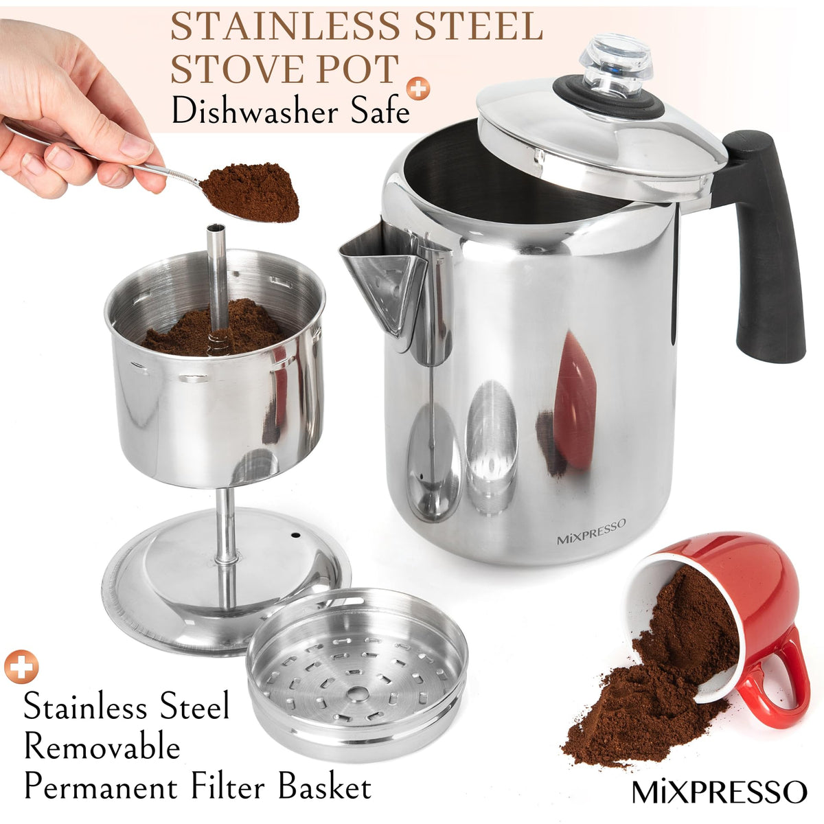 Mixpresso percolator compact design ready for camping trips.