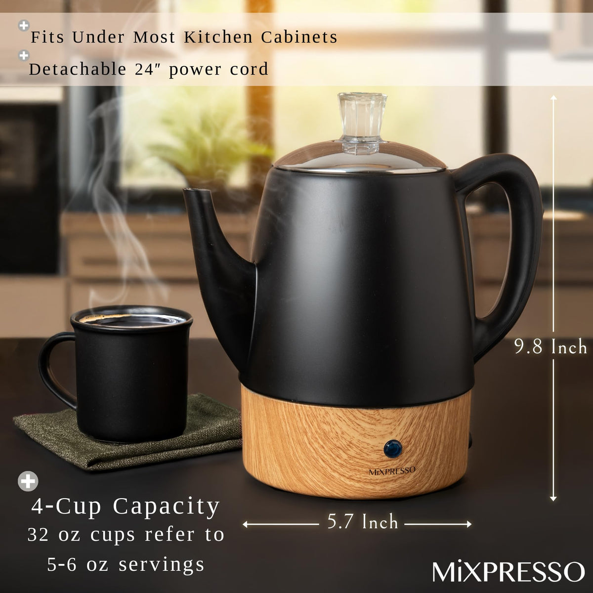 Mixpresso percolator removable-filter-basket; easy clean and reuse