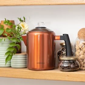Compact retro-style Mixpresso percolator fits RVs and backpacking trips.