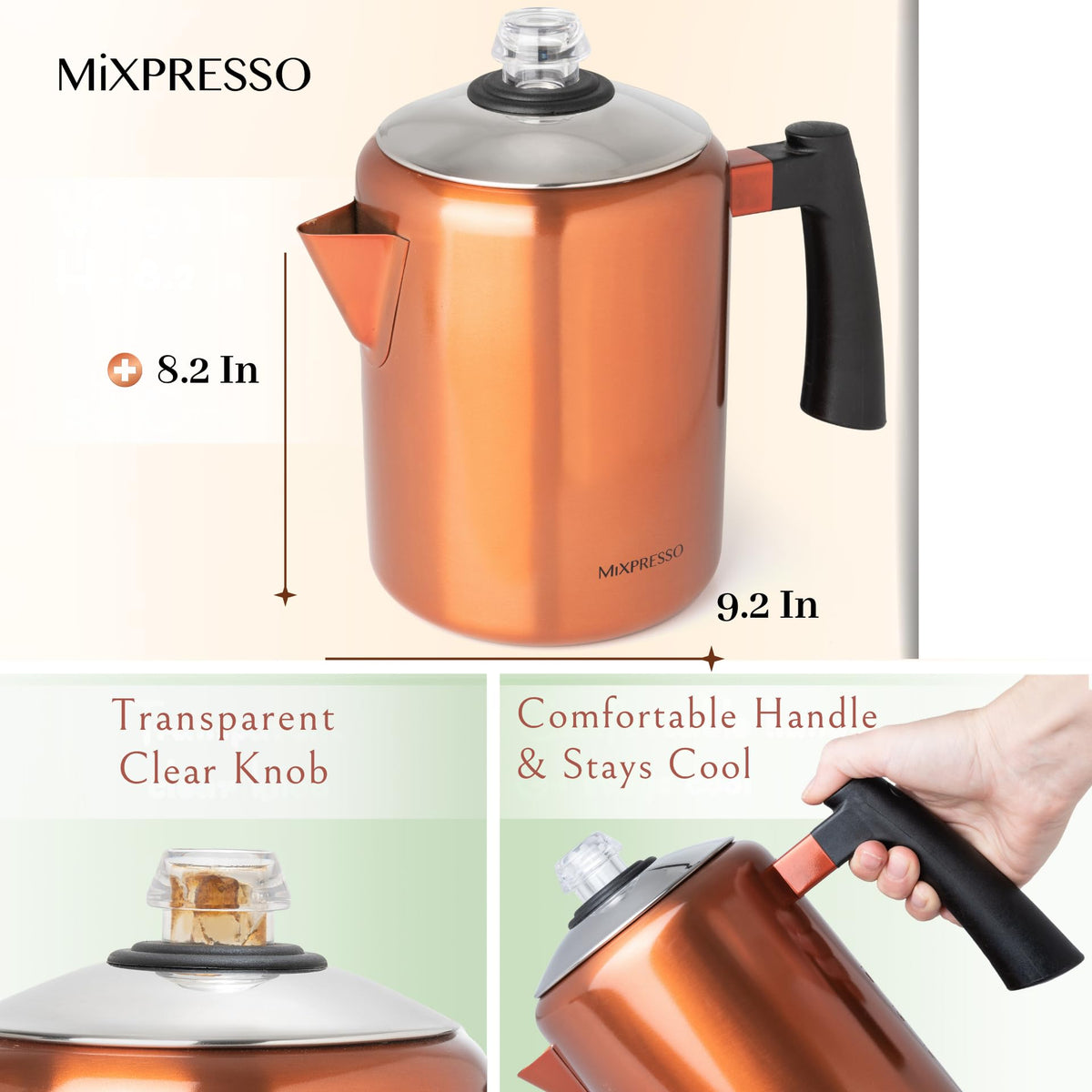 Mixpresso percolator on a stovetop ready for family camping mornings.