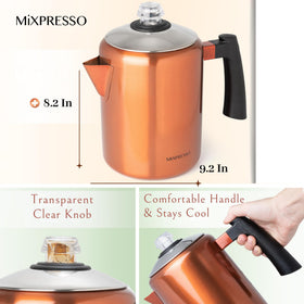 Mixpresso percolator on a stovetop ready for family camping mornings.