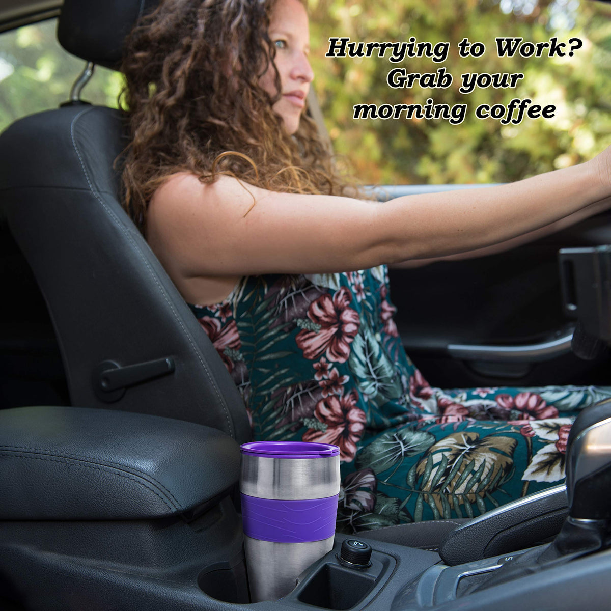 Mixpresso Purple easy-grip travel mug fits most car cup holders
