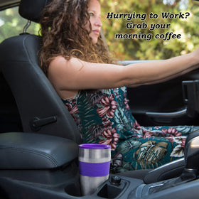 Mixpresso Purple easy-grip travel mug fits most car cup holders