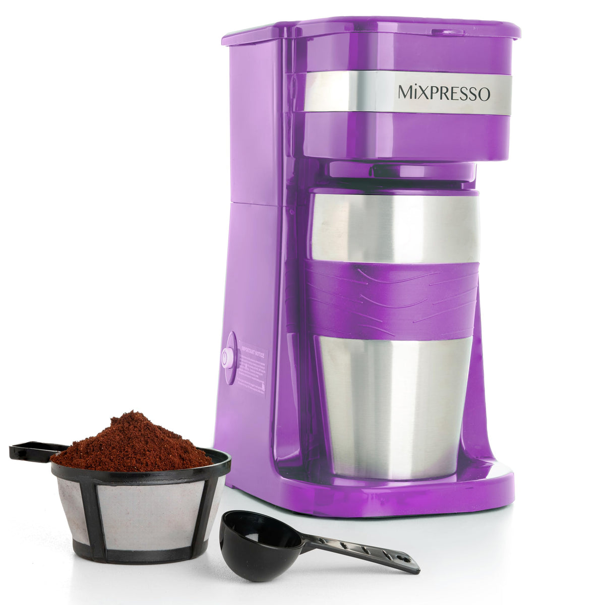 Mixpresso Purple personal coffee maker on a clean countertop for solo mornings