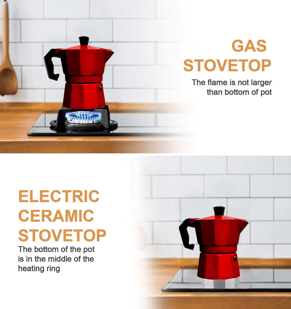 Mixpresso Red 3 Cup Moka Pot on a stovetop, ready for brewing.