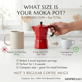 Mixpresso Red 3 Cup Moka Pot side handle, secure grip during brewing.