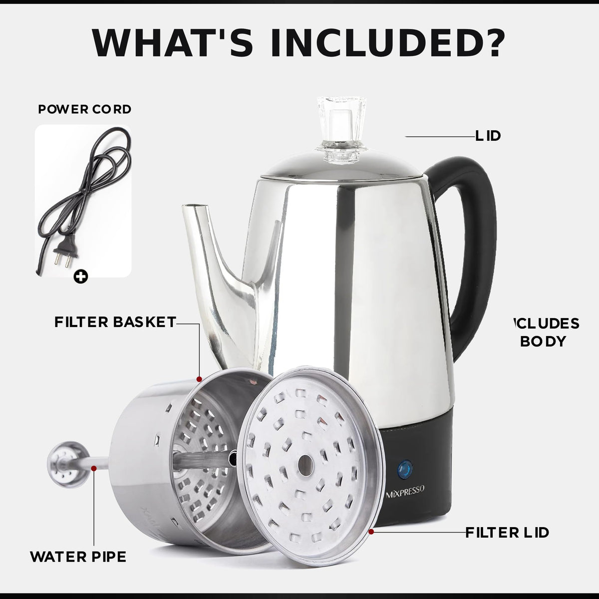 Close-up of removable filter basket and pump tube for versatile brewing