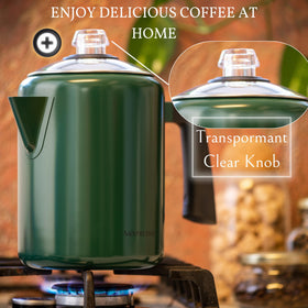 Mixpresso retro-style coffee pot adds outdoorsy charm to camping mornings.