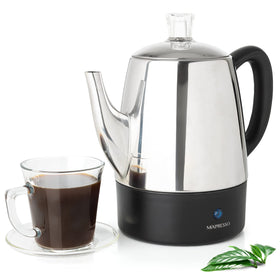 Mixpresso small electric percolator ready-to-brew, delivering bold coffee quickly for busy mornings.